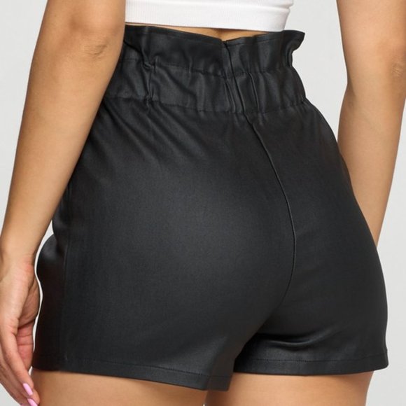 Chocolate USA Button Fly Pleated Detail Paperbag Shorts - Picture 3 of 4